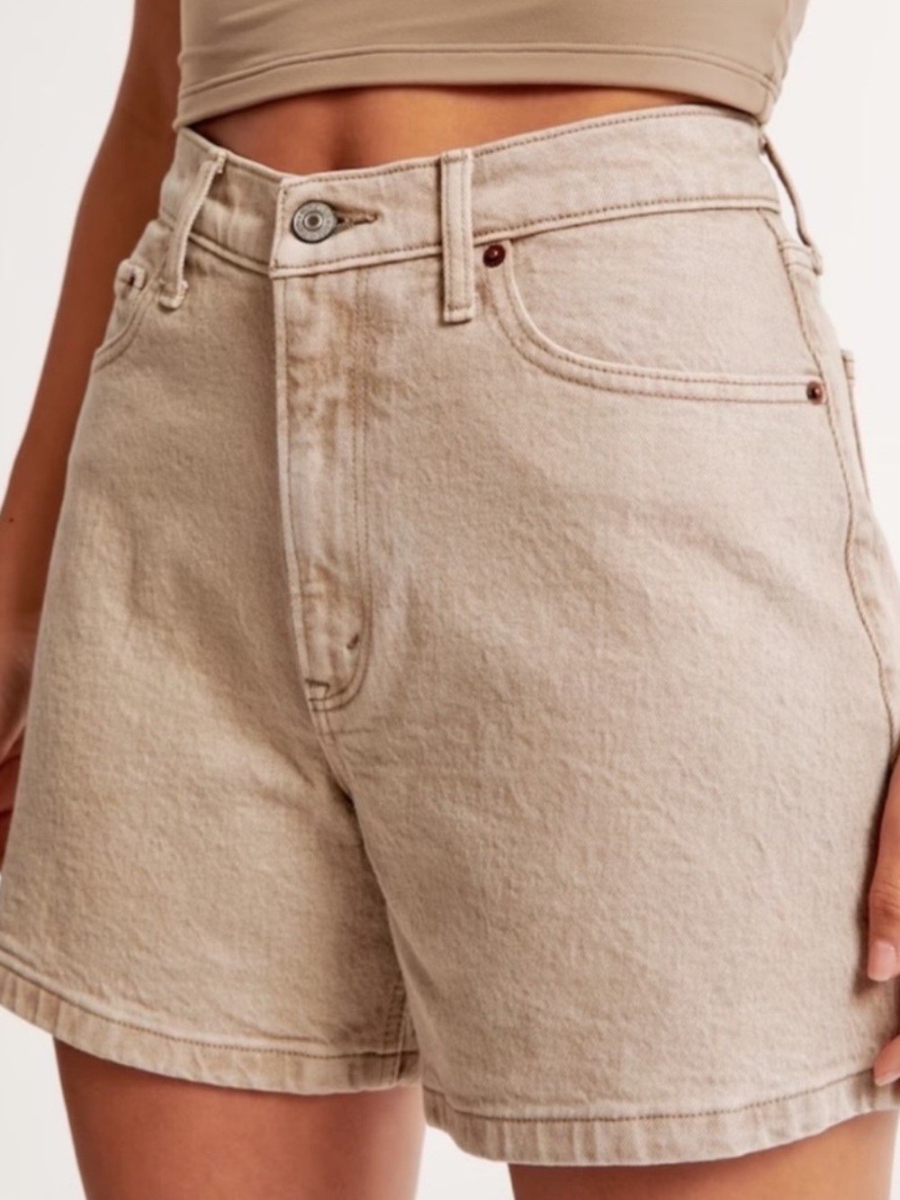 Abercrombie & Fitch Beige High-Rise Denim Shorts